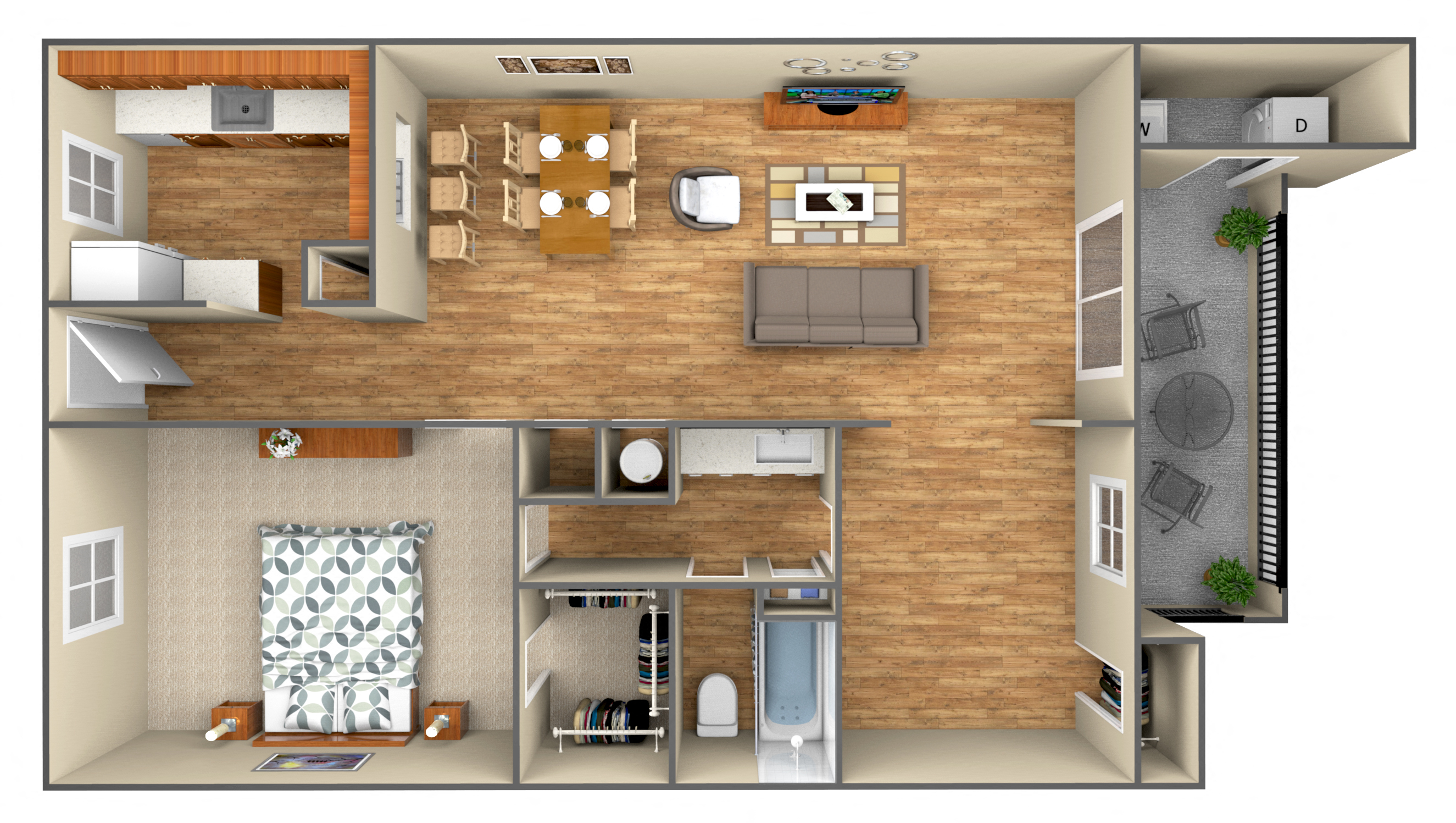 Floor plan for 1 bed, 1 bath, 850 sqft